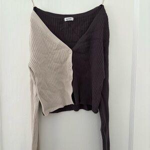 Garage Ribbed Knit Cardigan in Purple and Beige